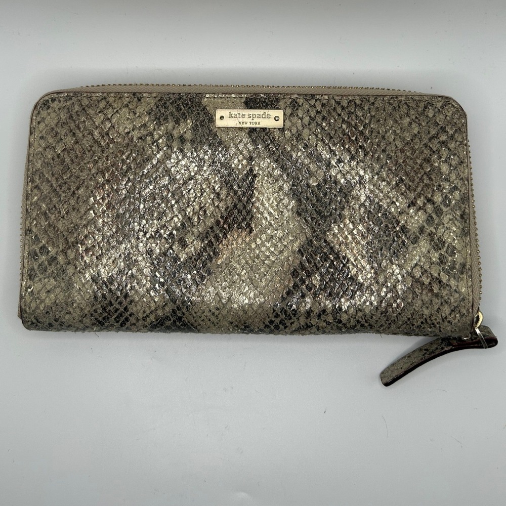Kate‎ Spade Snakeskin Embossed Metallic Zip Around Continental Wallet#472